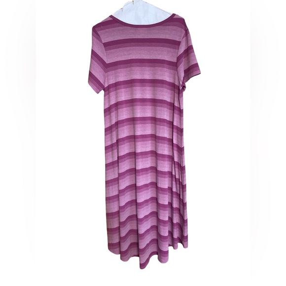 LuLaRoe maxi high low dress horizontal stripes pink poly rayon spandex s… - Picture 6 of 6